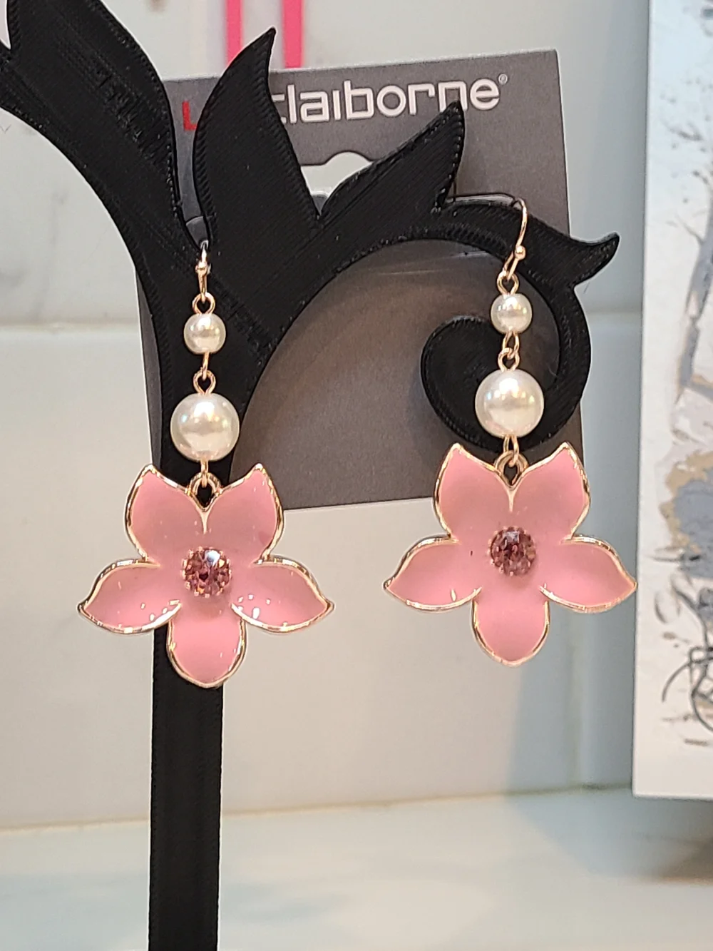 NWT Liz Claiborne Pink Floral Statement Necklace & Earrings Set